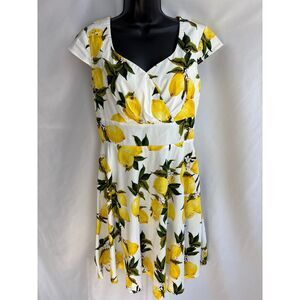 Bbonlined Lemon Dress Size L Cotton Prairie Flare Limoncello Retro Romantic